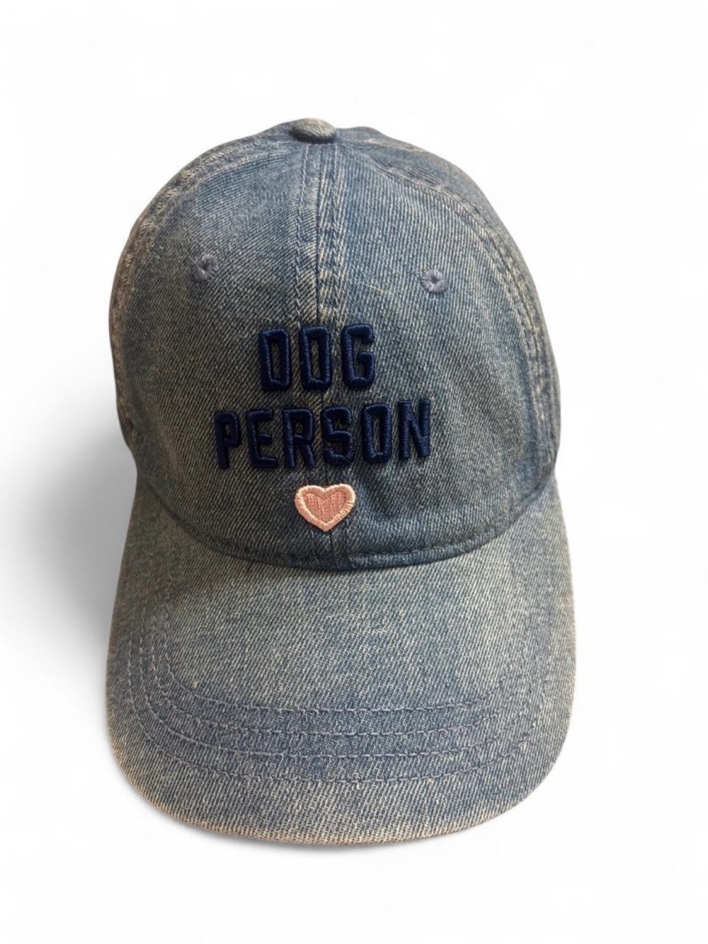 Denim 'Dog Person' Baseball Cap with Pink Heart